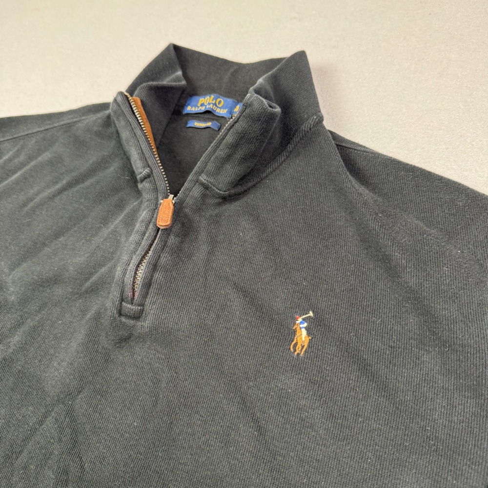 Polo Ralph Lauren Mens XL Estate Rib Quarter Zip Pullover Black Cotton Sweater - Picture 2 of 7